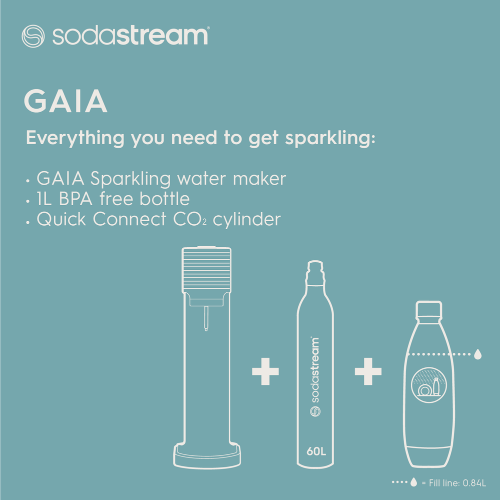 sodastream gaia white sparkling water maker specs