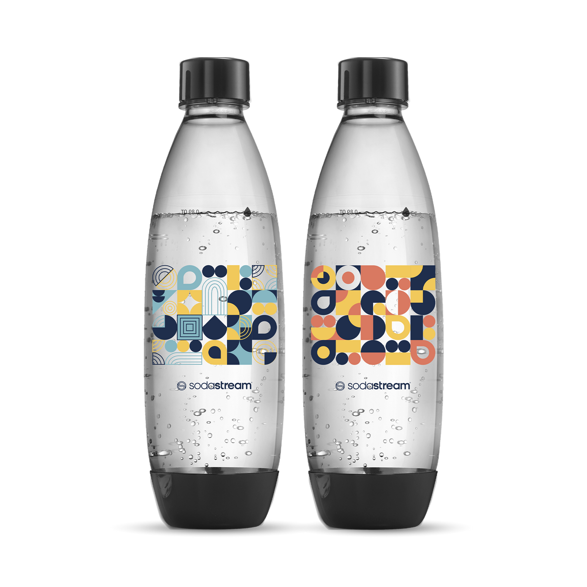 1 Litre Geometric Twin Pack Dishwasher Safe Carbonating Bottles