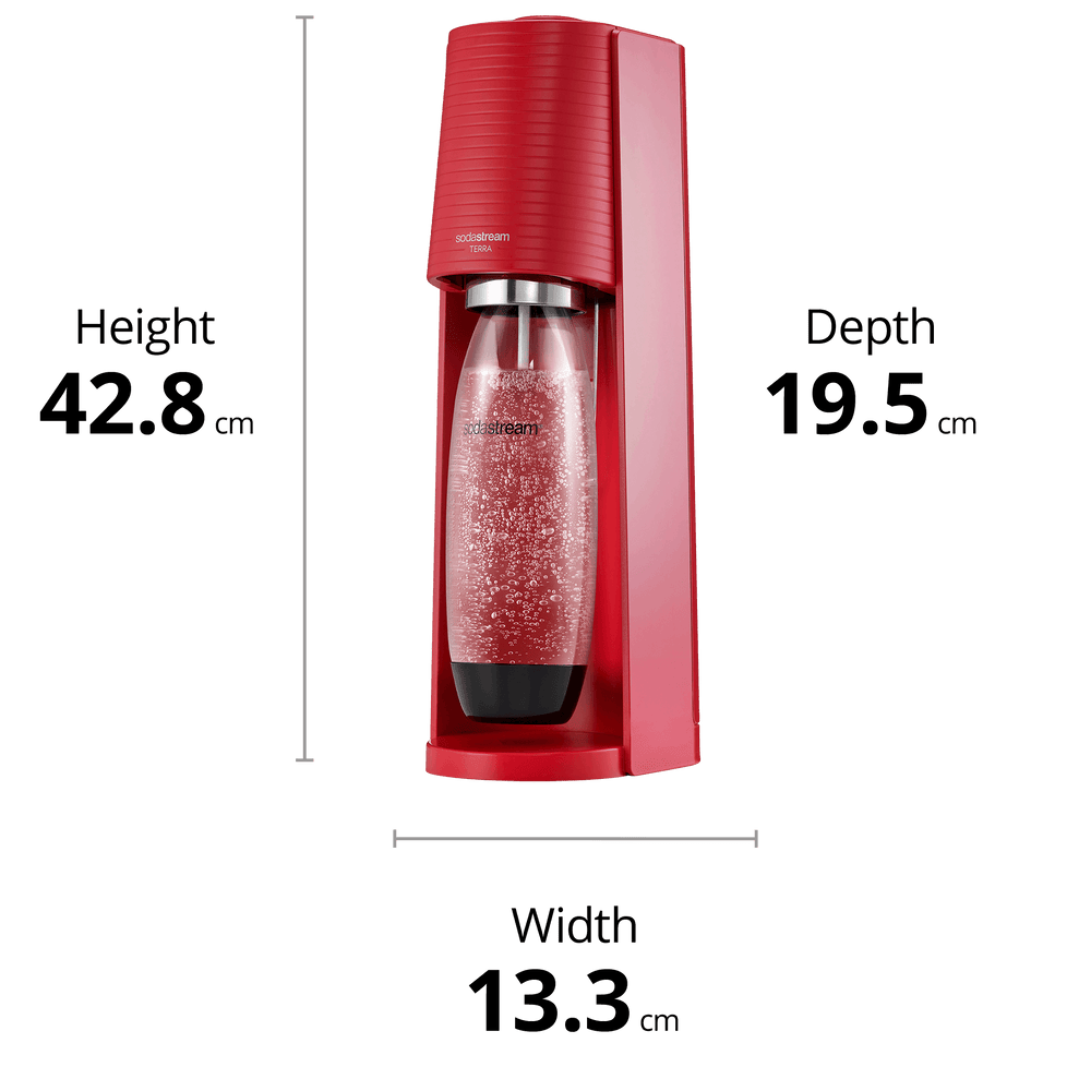 sodastream terra red sparkling water maker dimensions