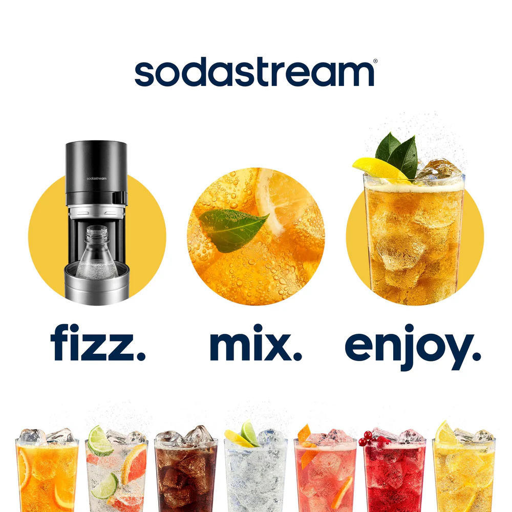 Sodastream DUO sparkling drink maker with glass and plastic bottles and Quick Connect CO2