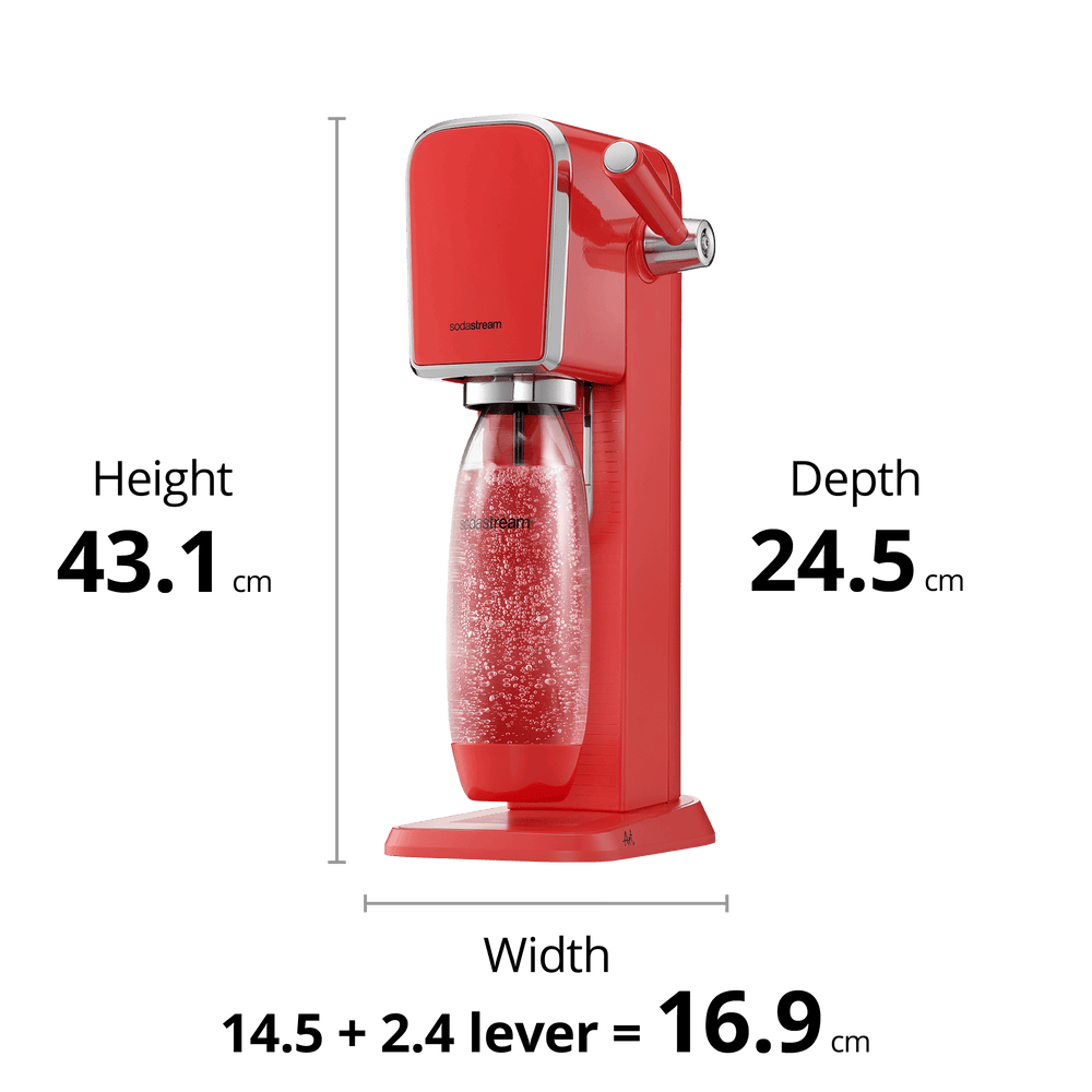 sodastream art red sparkling water maker size and dimensions