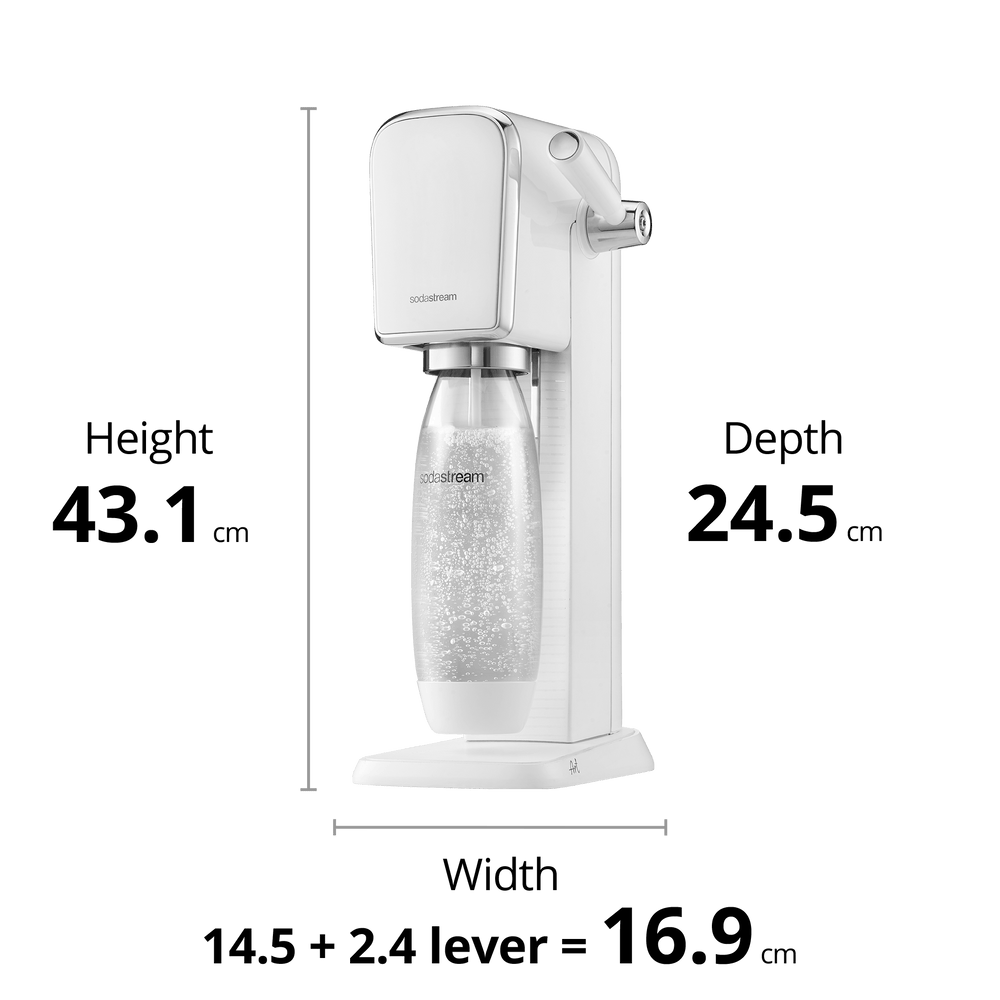 sodastream art white sparkling water maker size and dimensions