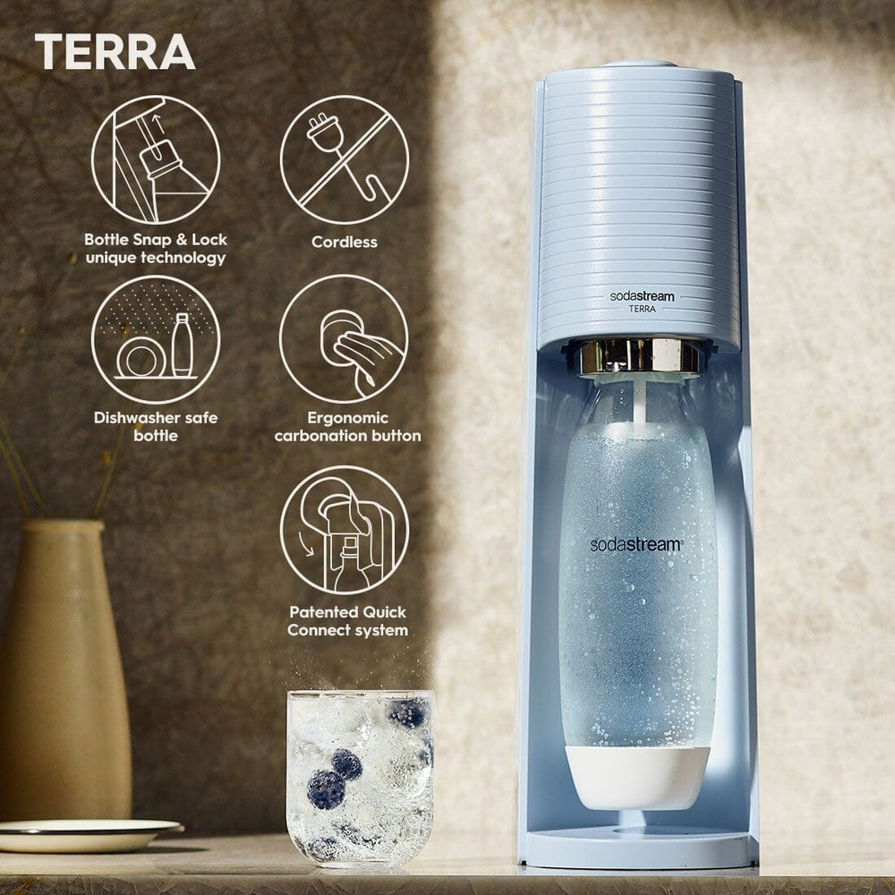 sodastream terra misty blue sparkling water machine