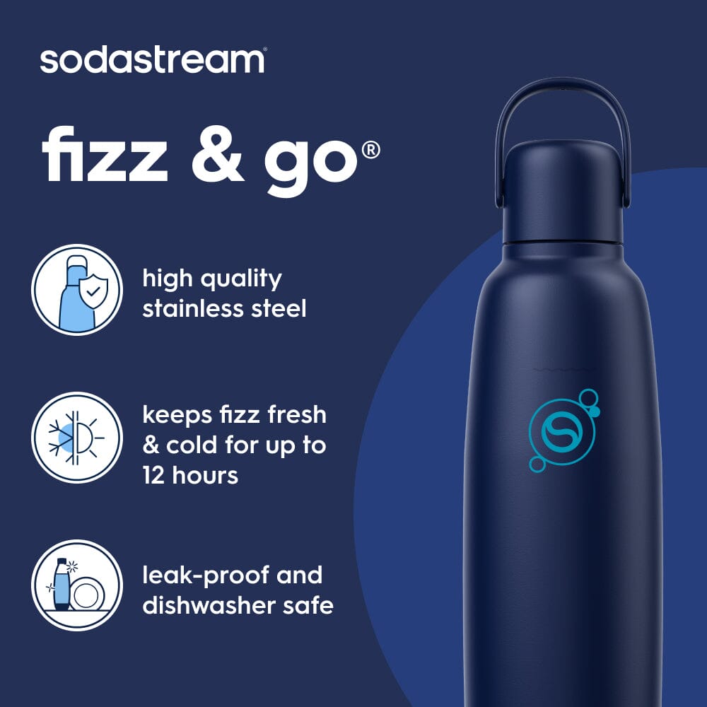 Sodastream Blueberry Fizz & Go® Stainless Steel Bottle 900ml | Insulated Sparkling Drink Bottle