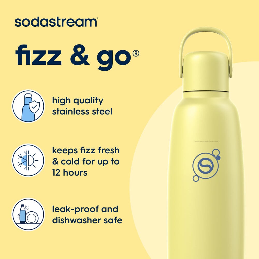 Sodastream Lemon Zest Fizz & Go® Stainless Steel Bottle 900ml | Insulated Sparkling Drink Bottle