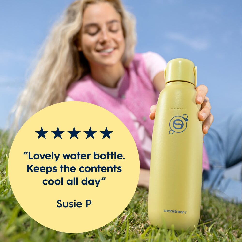 Sodastream Lemon Zest Fizz & Go® Stainless Steel Bottle 900ml | Insulated Sparkling Drink Bottle