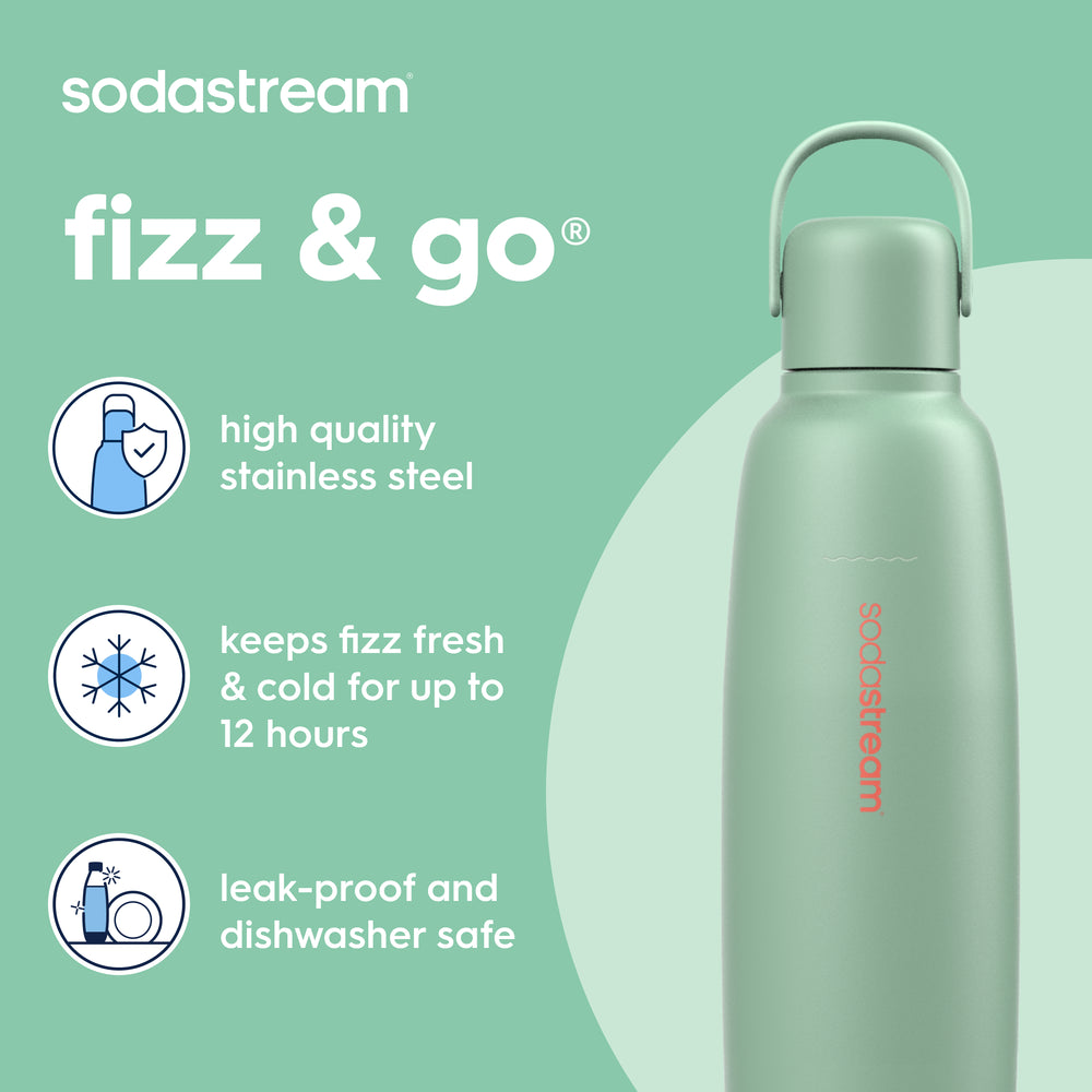 Fizz & Go® Stainless Steel Insulated Carbonating Bottle | Mint | Take Your Fizzy Favourites On-The-Go | Single Pack