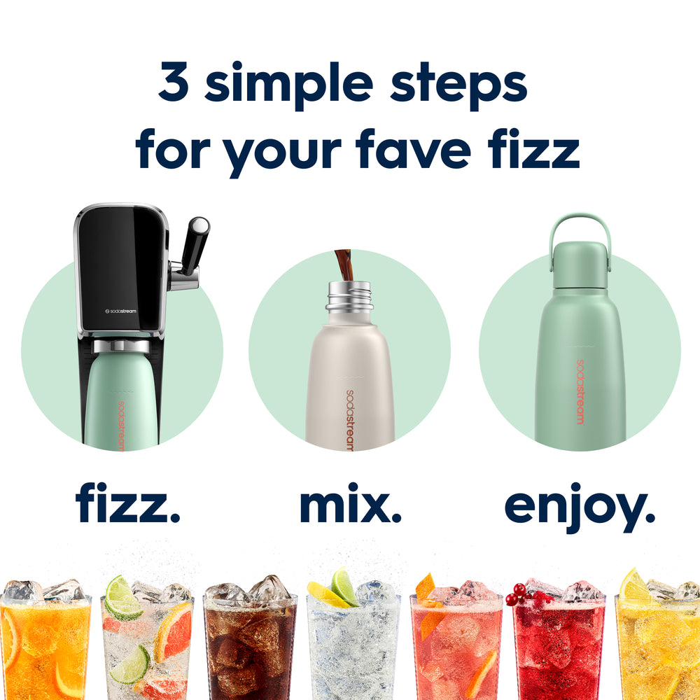 Fizz & Go® Stainless Steel Insulated Carbonating Bottle | Mint | Take Your Fizzy Favourites On-The-Go | Single Pack