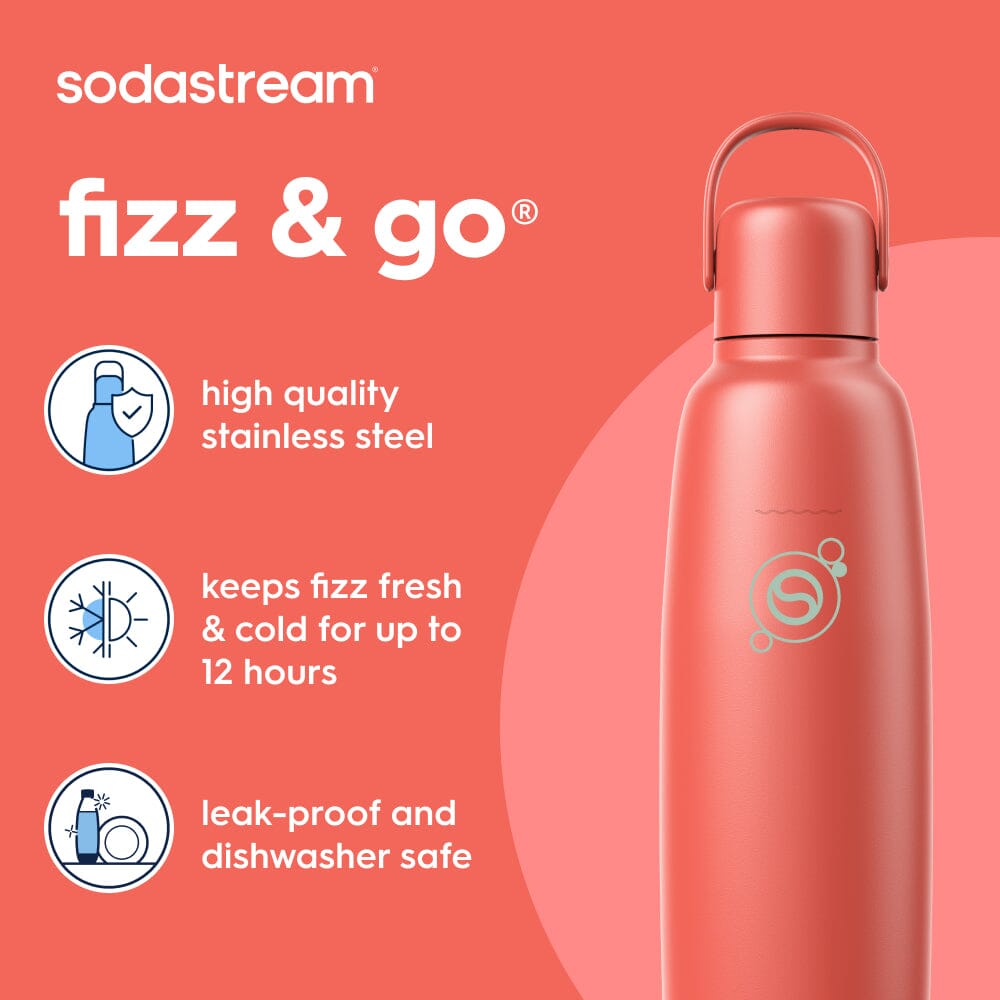 Sodastream Papaya Fizz & Go® Stainless Steel Bottle 900ml | Insulated Sparkling Drink Bottle