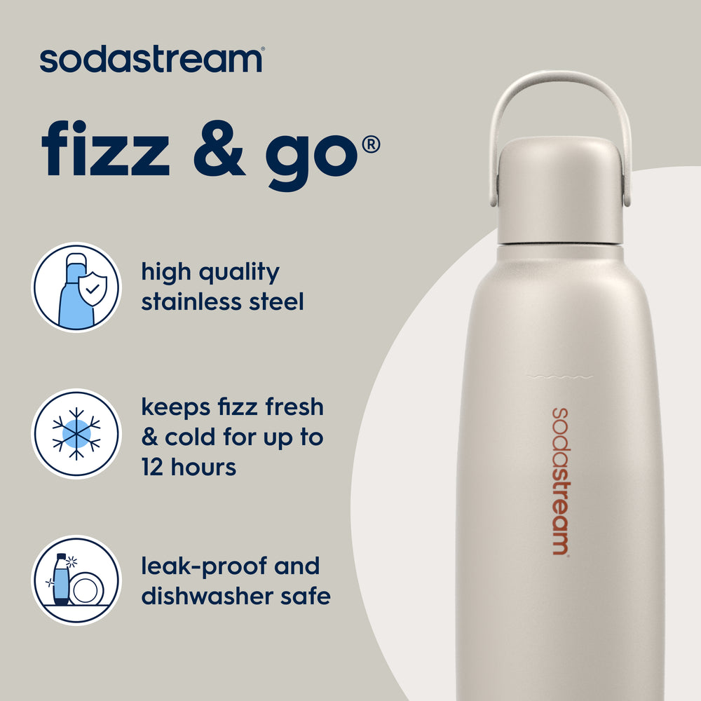 SodaStream Fizz & Go Sand Insulated Stainless Steel Sparkling Water Bottle 0.9L