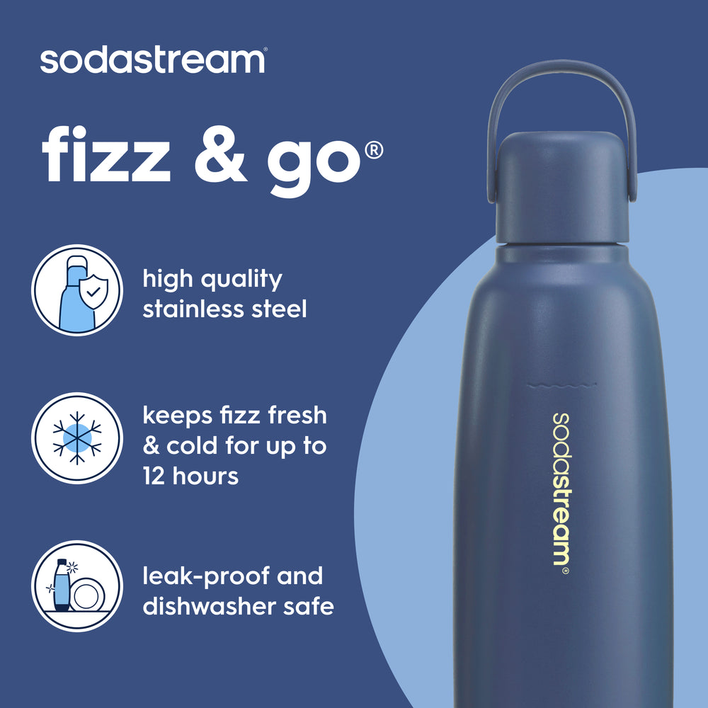 Fizz & Go® Stainless Steel Insulated Carbonating Bottle Bundle | Storm | Take Your Fizzy Favourites On-The-Go | Single Pack