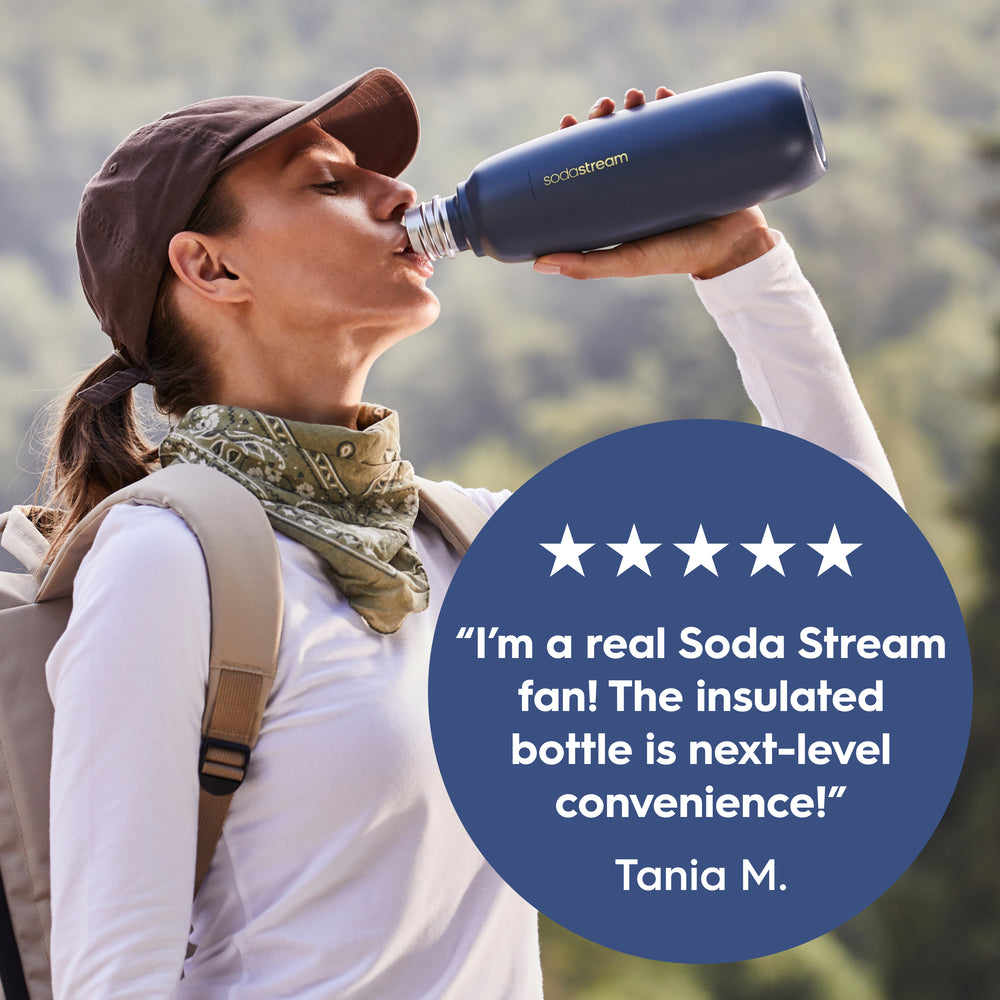 Fizz & Go® Stainless Steel Insulated Carbonating Bottle Bundle | Storm | Take Your Fizzy Favourites On-The-Go | Single Pack